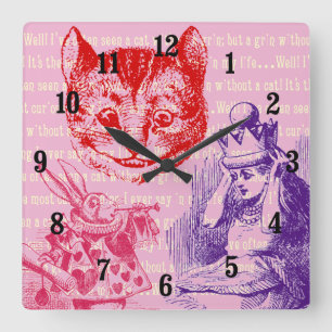 Horloge Carrée Alice au pays des merveilles vintage personnalisab