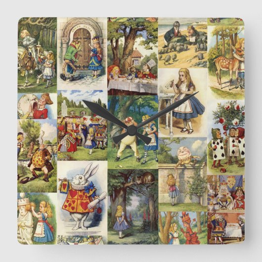 Horloge Carrée Alice dans l'horloge du pays des merveilles (Recto)