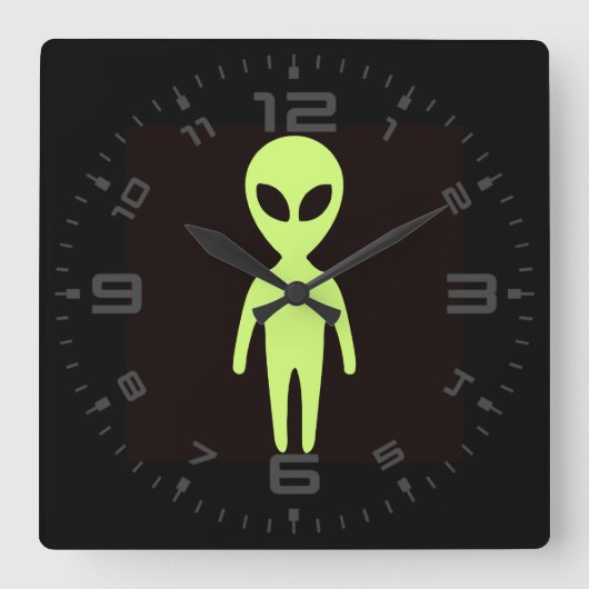 Horloge Carrée Alien extraterrestre Little Green Man Black (Recto)