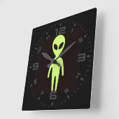 Horloge Carrée Alien extraterrestre Little Green Man Black (Angle)