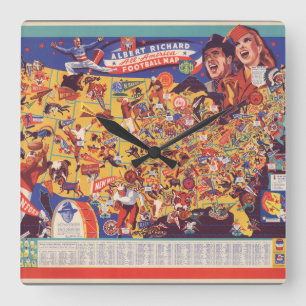 Horloge Carrée All-American Vintage Football Map