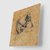Horloge Carrée Alpha Grey Wolf Faune Portrait Art (Angle)