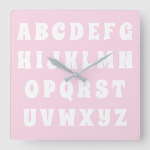 Horloge Carrée Alphabet Abc motif rose blanc pépinière salle pour