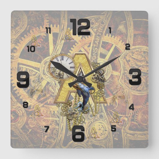 Horloge Carrée Alphabet, Monogramme A (Recto)