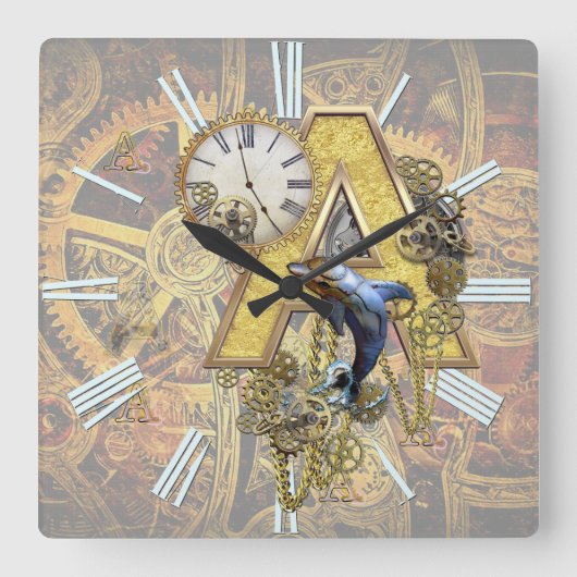 Horloge Carrée Alphabet, Monogramme A (Recto)