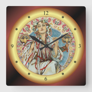 Horloge Carrée Alphonse Mucha ~ Affiche lavia ~ 1907 ~ ~