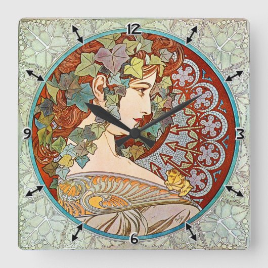 Horloge Carrée Alphonse Mucha Ivy (Recto)