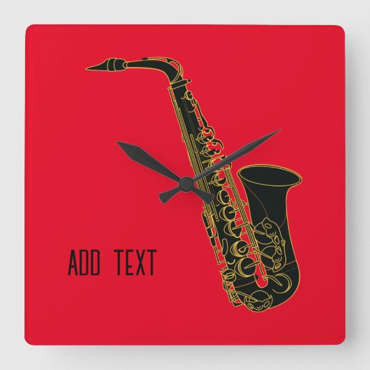 Horloge Carrée Alto Saxophone sur Rouge Personnalisable (Recto)
