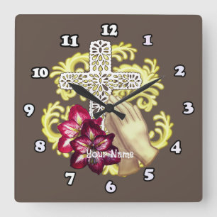 Horloge Carrée Amaryllis Cross Christian