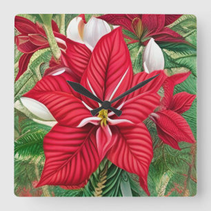 Horloge Carrée Amaryllis Poinsettia Hybride AI Art