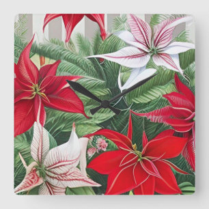 Horloge Carrée Amaryllis Poinsettia Hybride AI Art
