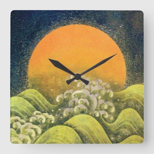 Horloge Carrée AMATERASU, GODDESS SOLEIL jaune vert noir (Recto)