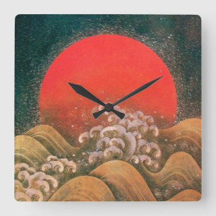 Horloge Carrée AMATERASU ,SUN GODDESS red brown black