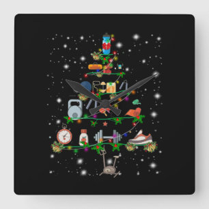 Horloge Carrée Amateur de remise en forme  Arbre de Noël pour in