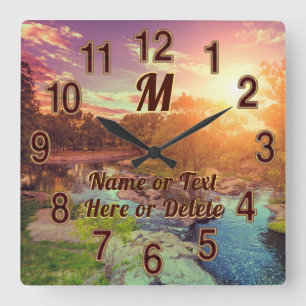 Horloge Carrée Amazing Creek Glowing Sun Set Landscape Clock