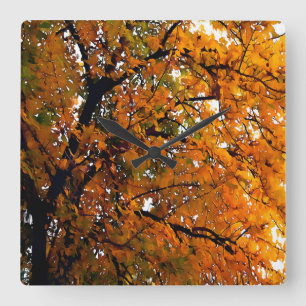 Horloge Carrée Ambre Feuilles de l'automne