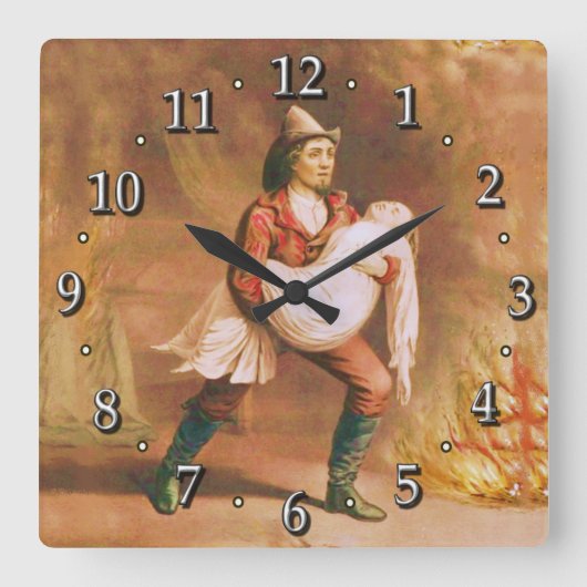 Horloge Carrée American Fireman Victorian Firefighter Style 3 (Recto)