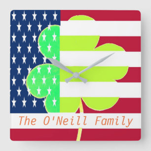 Horloge Carrée American Flag Irish Shamrock