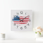Horloge Carrée American Flag on White Wood Square Wall Clock (Maison)