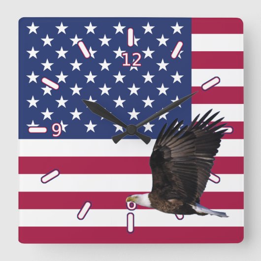 Horloge Carrée American Flag with Eagle Clock (Recto)