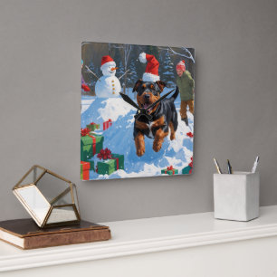 Horloge Carrée American Staffordshire Noël Festive Neige