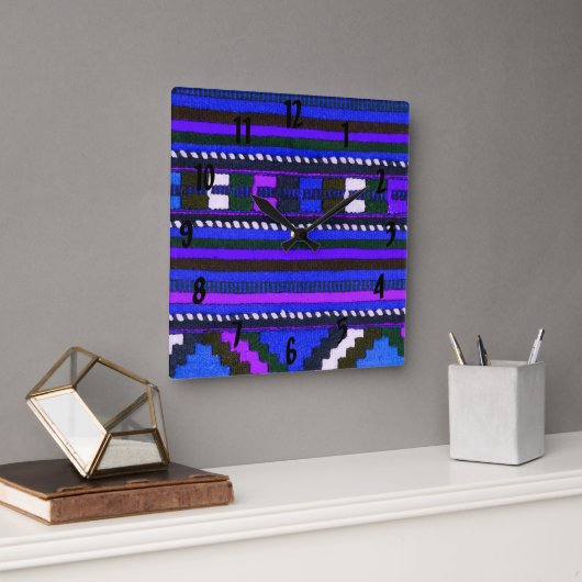 Horloge Carrée Amérindien de la texture bleue (Bureau)