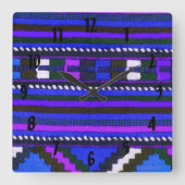 Horloge Carrée Amérindien de la texture bleue (Recto)