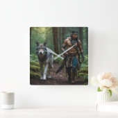 Horloge Carrée Amérindiens Warrior & Wolf Wildlife Design (Maison)