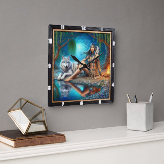 Horloge Carrée Amérindiens : Whispers of the Willow