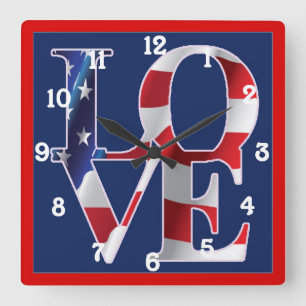 Horloge Carrée Amérique de l'amour patriotique