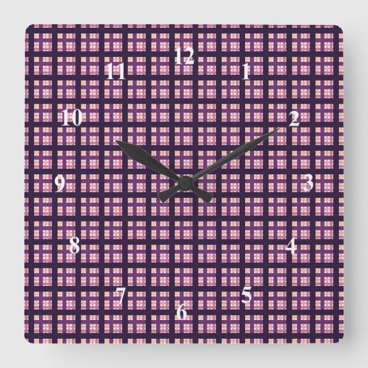 Horloge Carrée Améthyste Peach rose violet Lilac Striac Plaid (Recto)