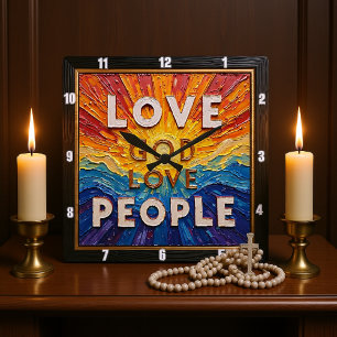 Horloge Carrée Amour de Dieu Amour des Gens Œuvre d'Art