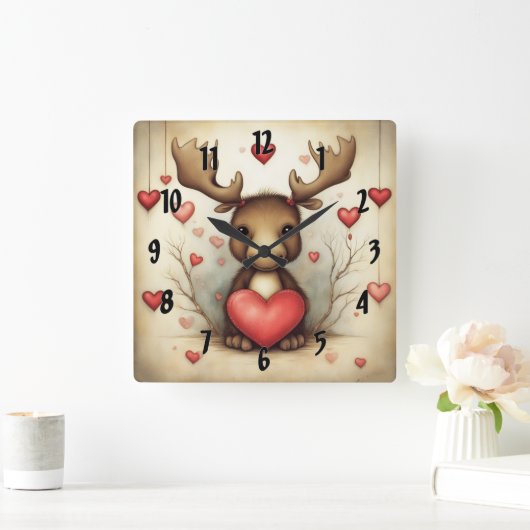 Horloge Carrée Amour de l'orignal 1 (Maison)