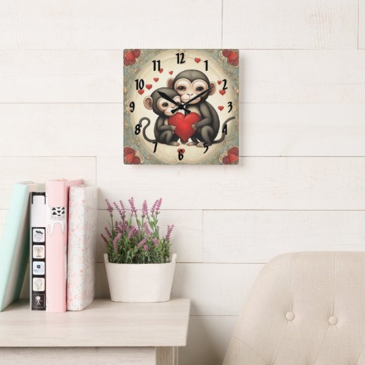 Horloge Carrée Amour de singe (Salle de lecture)