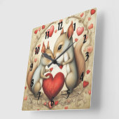 Horloge Carrée Amour des écureuils 1 (Angle)