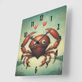 Horloge Carrée Amour du crabe (Angle)