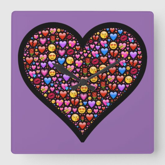 Horloge Carrée Amour Emoji Customisé (Recto)