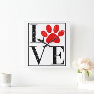 HORLOGE CARRÉE AMOUR EMPRUNTE D'ANIMAL CHIEN PROPRIÉTAIRE AMATEUR