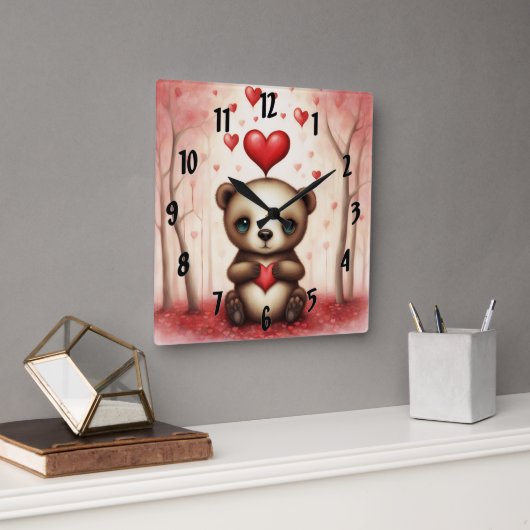 Horloge Carrée Amour Ours 1 (Bureau)