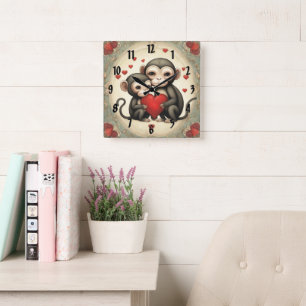 Horloge Carrée Amour singe