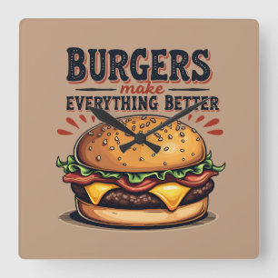 Horloge Carrée Amoureux de Burger Rétro Typographie Vintage Art A