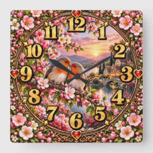Horloge Carrée Amoureux de la Saint-Valentin au bord du lac