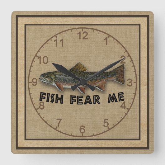Horloge Carrée Amusant pêcheur poisson me peur (Recto)