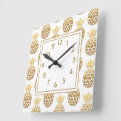 Horloge Carrée Ananas dorés élégants blancs (Angle)