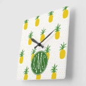 Horloge Carrée Ananas tropicaux d'or | Monogramme (Angle)