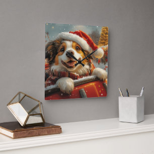 Horloge Carrée Anatolie Berger Chien Roller Dessous de verre Noël