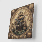 Horloge Carrée Ancien bateau à voile pirate 1 (Angle)