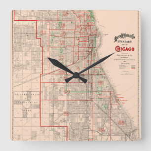 Horloge Carrée Ancienne carte Vintage de Chicago - 1893
