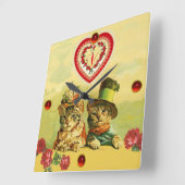 HORLOGE CARRÉE ANCIENNE MODE AMUSANTE VALENTINES JOURNÉE CHATS, C (Angle)