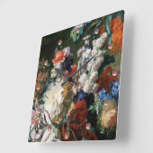 HORLOGE CARRÉE ANCIENS FLEURS FLORALES ROSES, ANÉMONES ROUGES BLA (Angle)